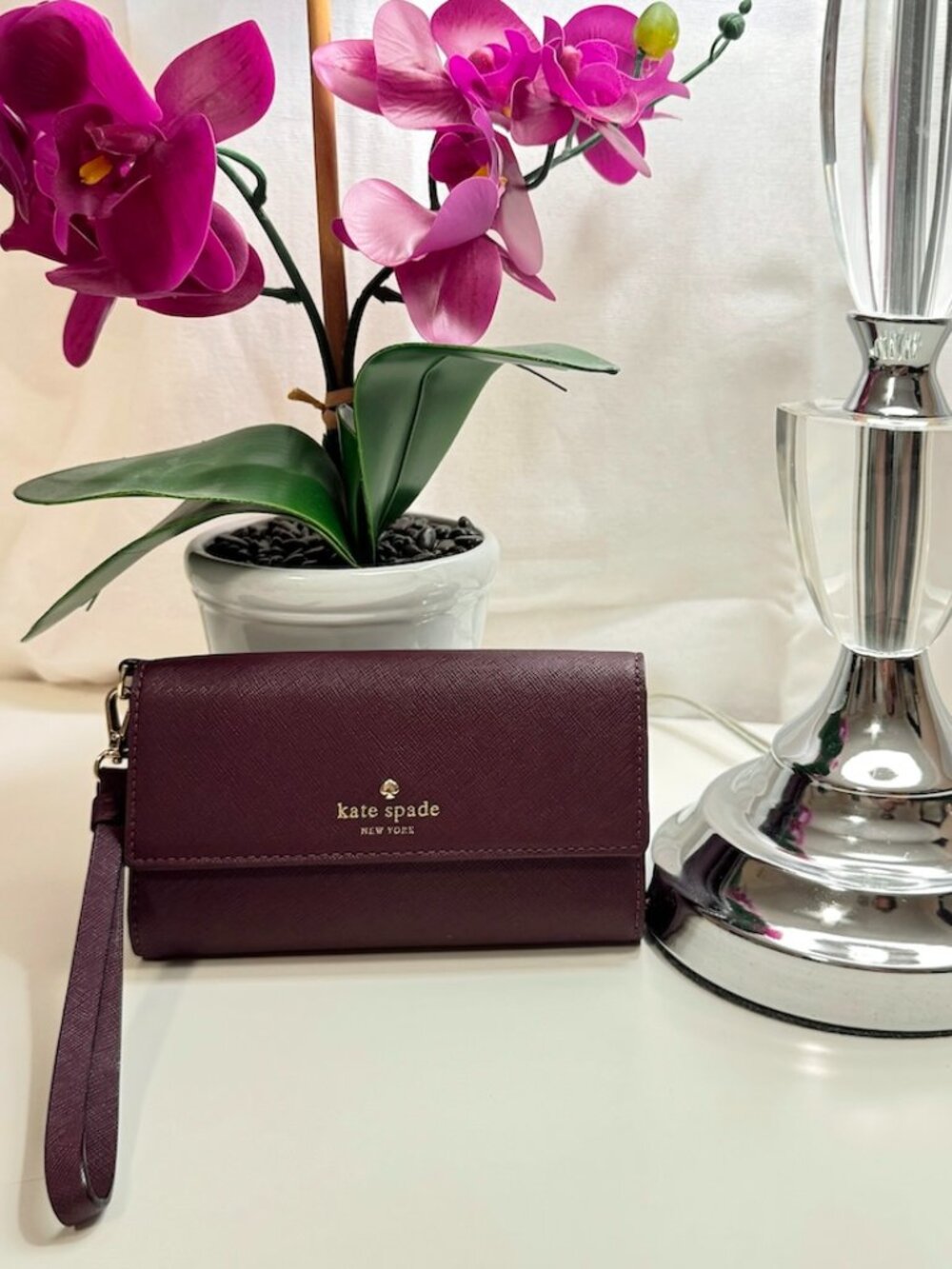 Kate Spade Cameron Street Winni Burgundy Saffiano Leather Wristlet Wallet
